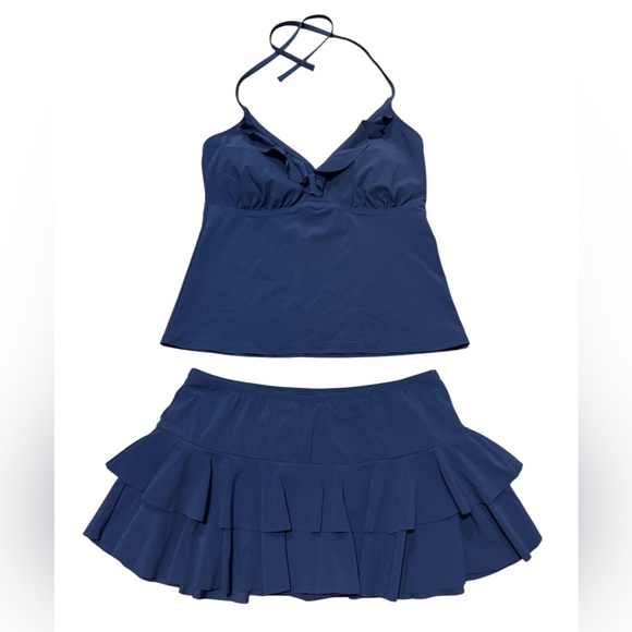 Land’s End Navy Blue Ruffle Tankini and Swim Skirt Size 6 - Picture 11 of 12